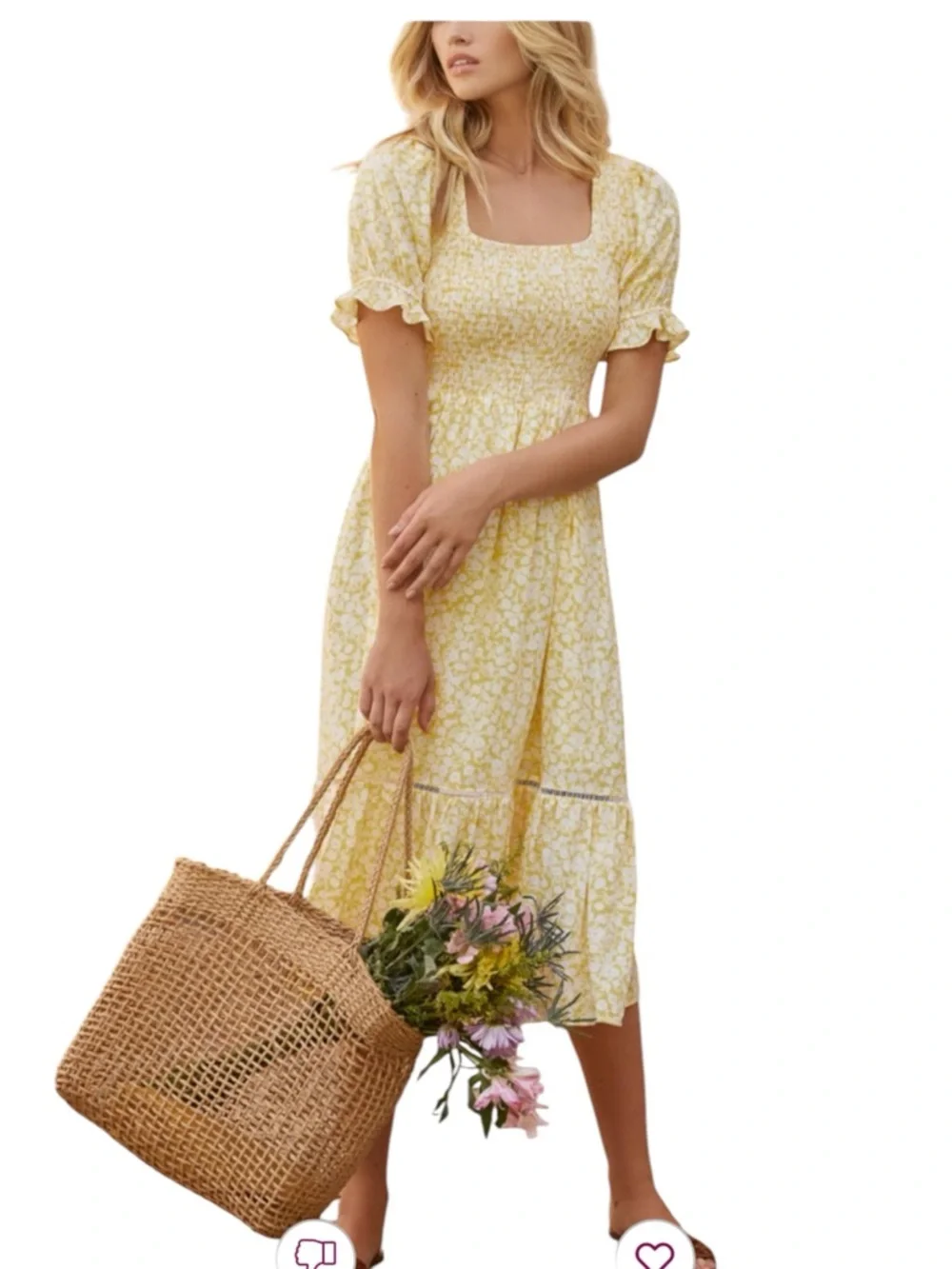 Lost + Wander Midi Dress Floral Cottagecore Yellow White S & XS